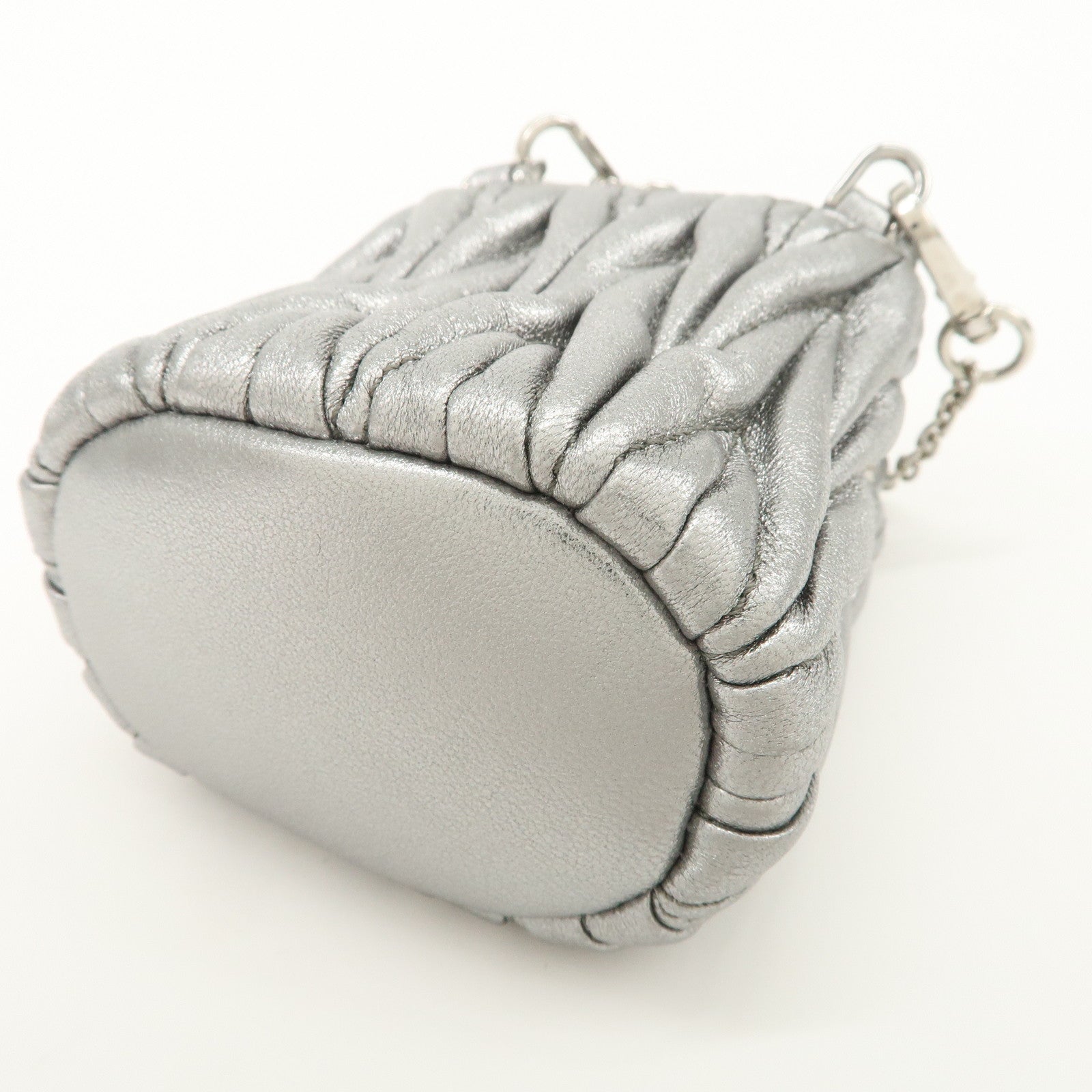 MIU MIU Matelasse Micro Baguette Chain Shoulder Bag Silver 5TT128