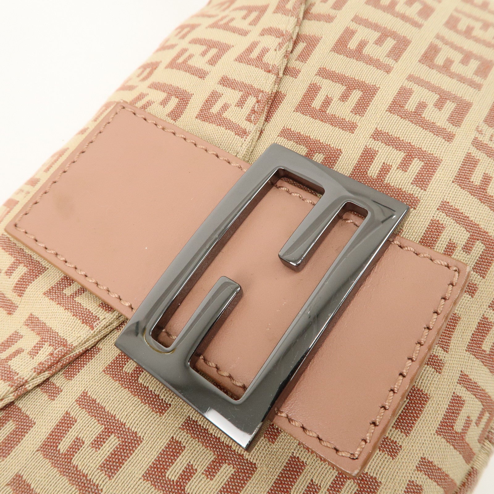 FENDI Mamma Baguette Zucchino Canvas Leather Pink Beige 8BR003 Used