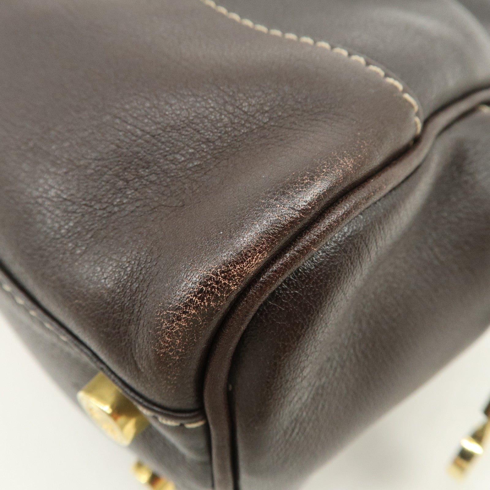 LOEWE Anagram Leather Boston Bag Hand Bag Dark Brown