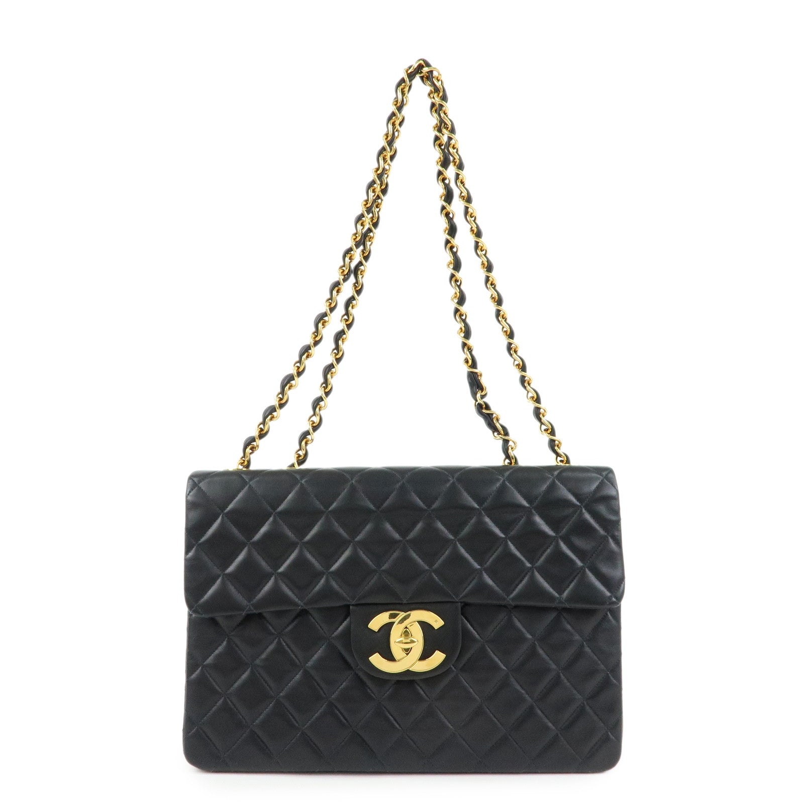 CHANEL Jumbo Matelasse 34 Lamb Skin Flap Shoulder Bag Black A01094