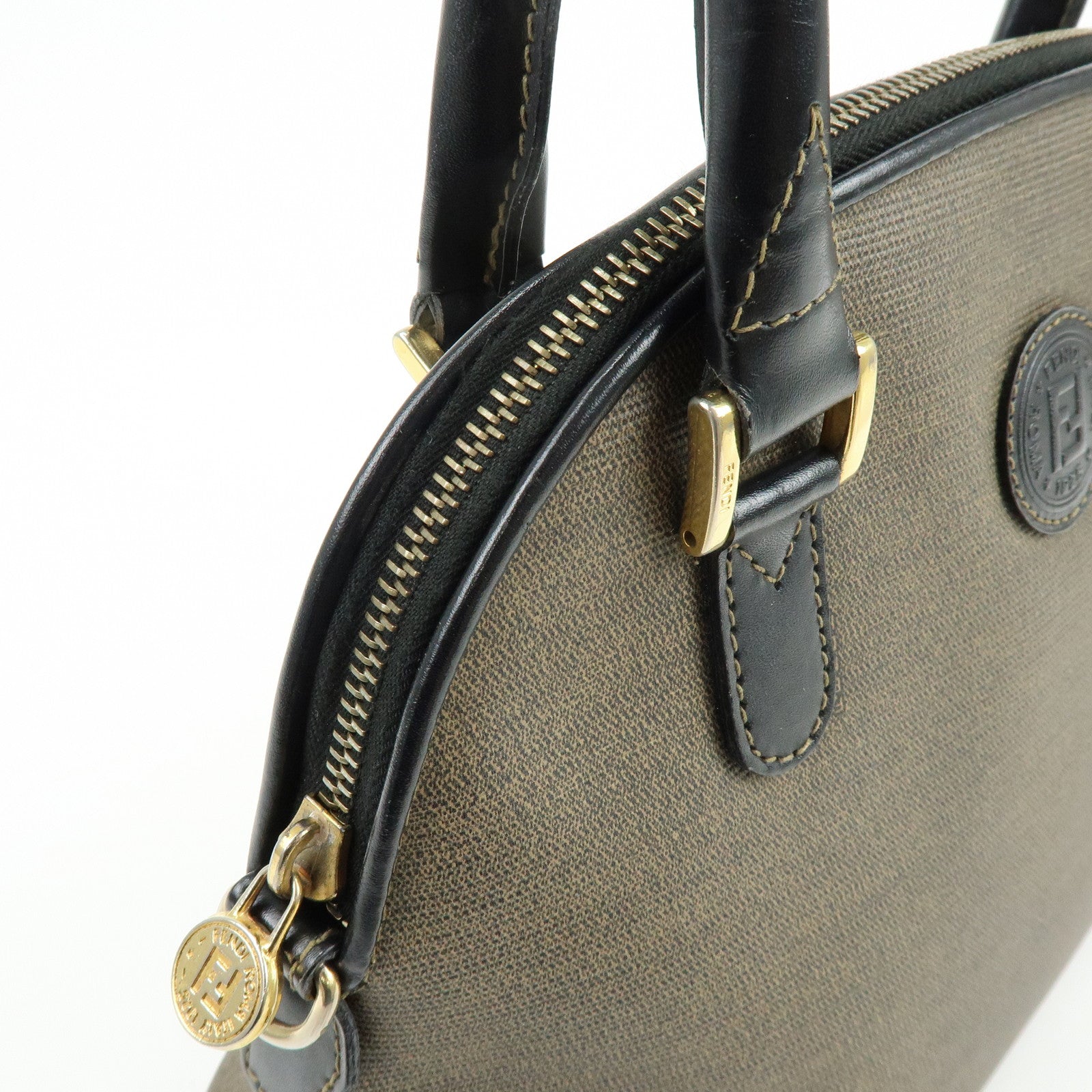 FENDI Leather 2Way Bag Hand Bag Shoulder Bag Crossbody Bag Brown