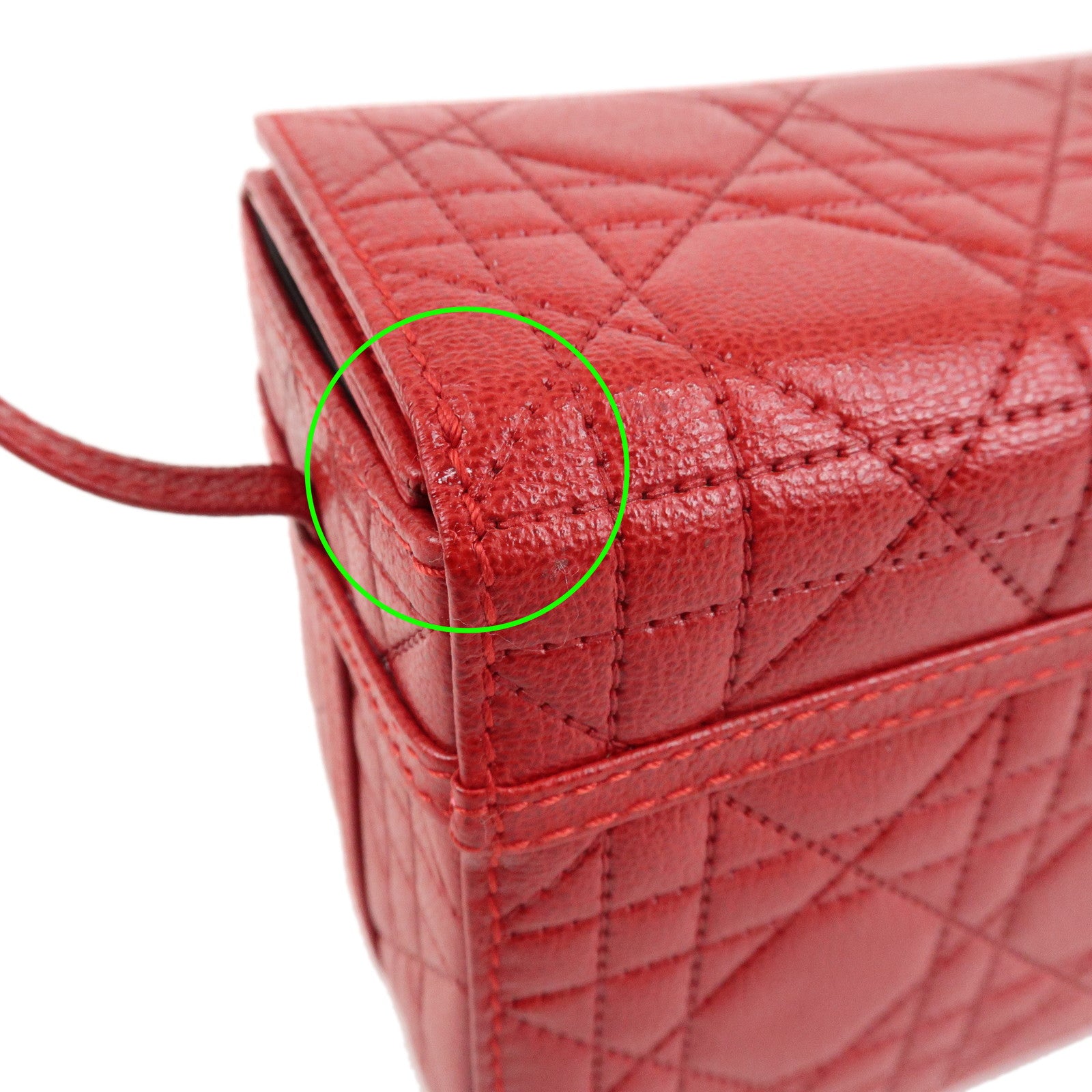 Christian Dior Cannage Leather Vanity Bag Hand Bag Red Silver HDW Used