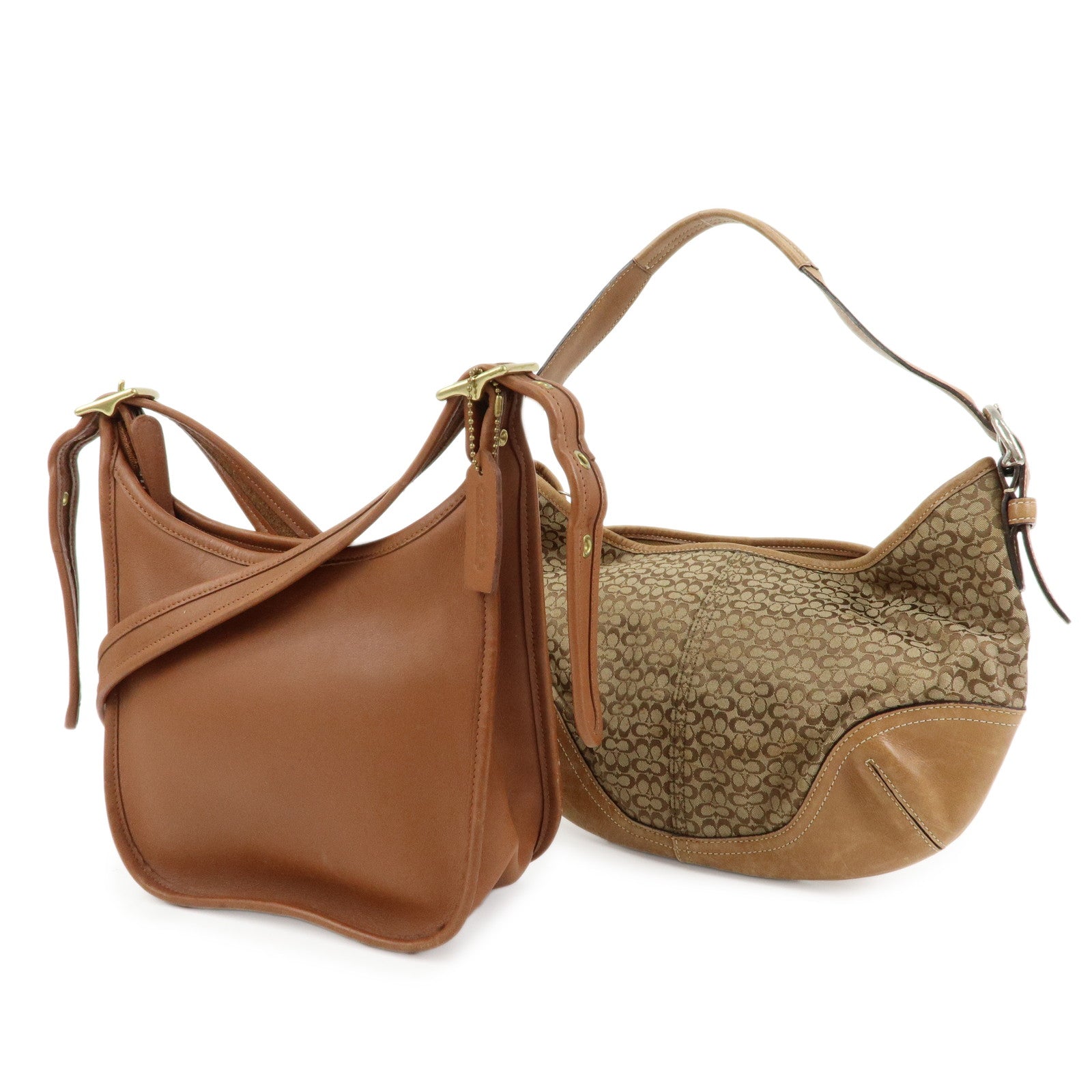 COACH Signature Ergo Set of 2 Leather Canvas Shoulder Bag Brown