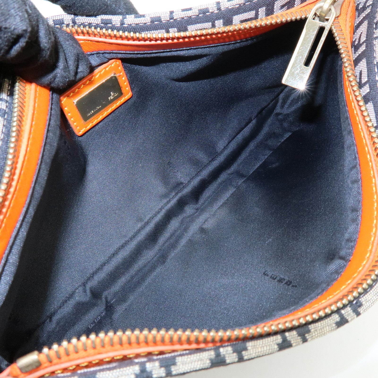 FENDI Zucchino Canvas Leather Shoulder Bag Black Orange 8BR042