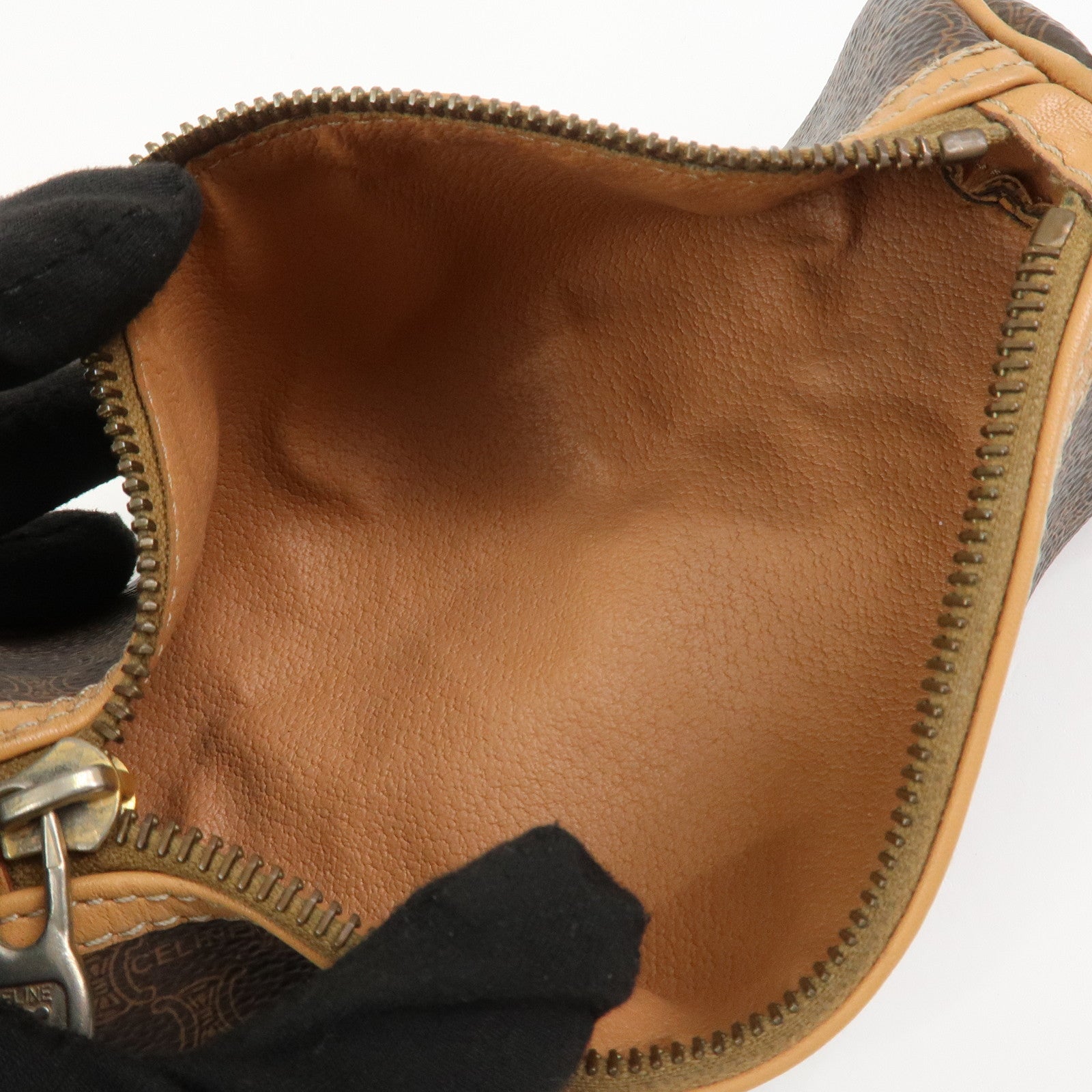 CELINE Macadam PVC Canvas Leather Cosmetic Makeup Pouch Brown