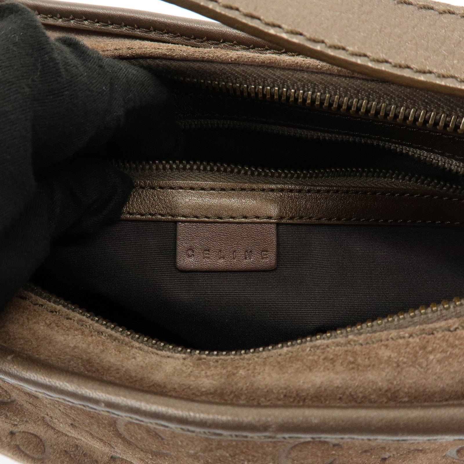 CELINE C Macadam Suede Leather Shoulder Bag Hand Bag Brown