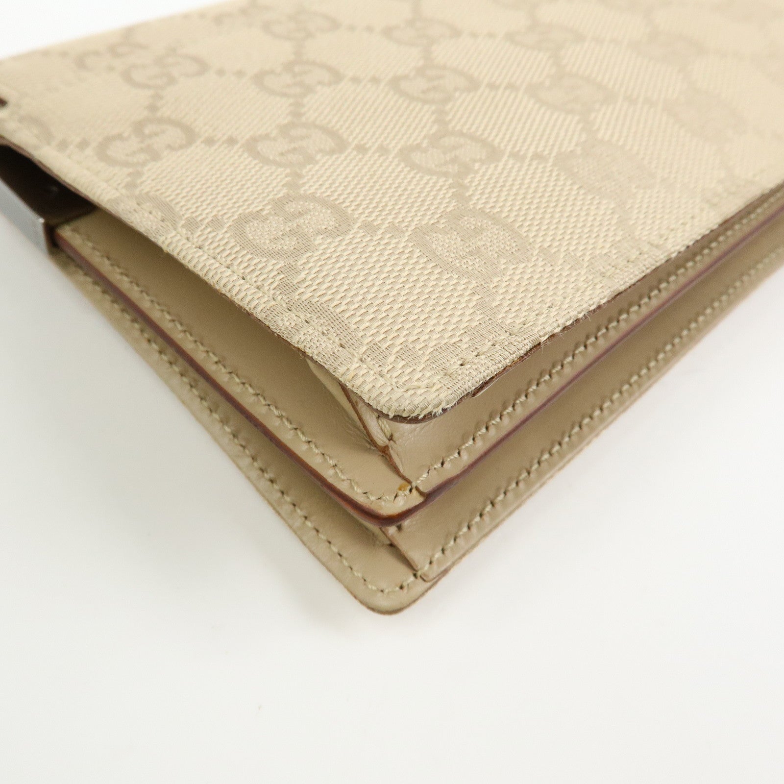 GUCCI GG Canvas Leather Shoulder Bag Hand Bag Beige 01235