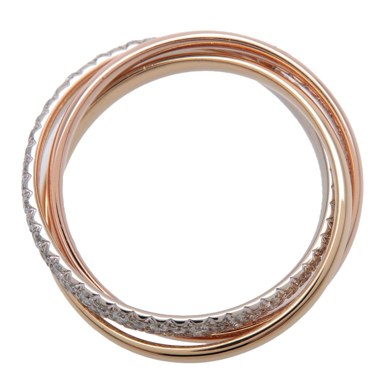 Cartier Trinity Pave Diamond Ring SM K18 750YG/WG/PG #51 US6 EU52