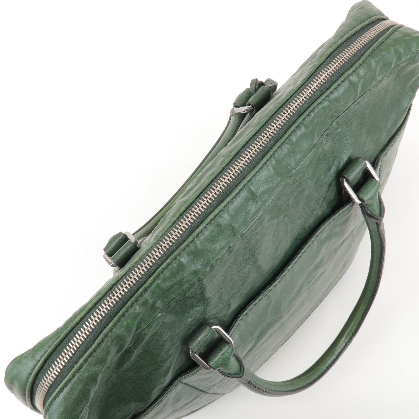 PRADA Triangle Logo 2Way Leather Hand Bag Shoulder Bag Green