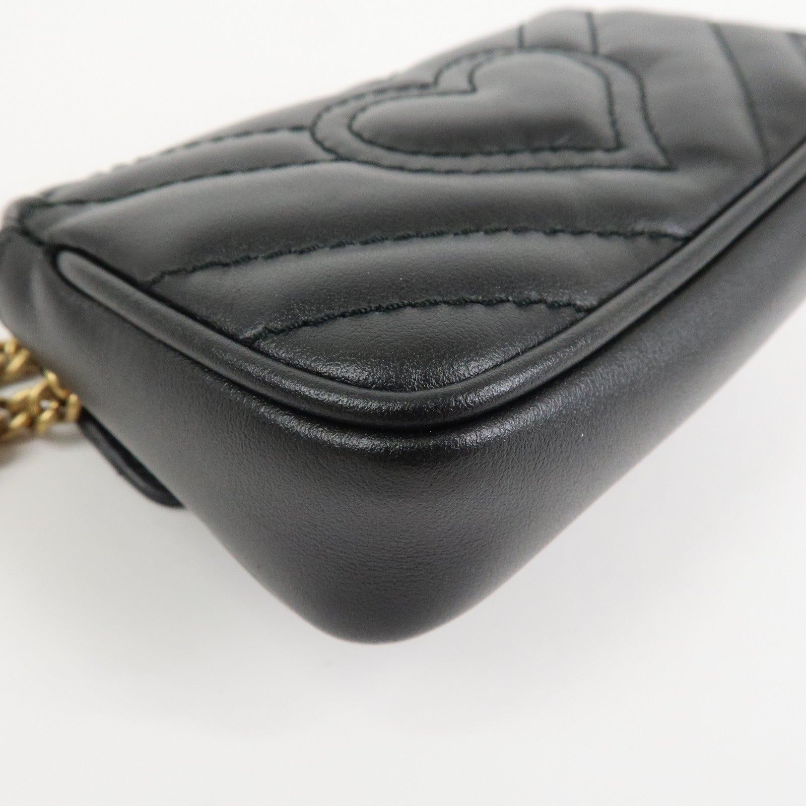 GUCCI GG Marmont Leather Chain Hand Bag Black 575161