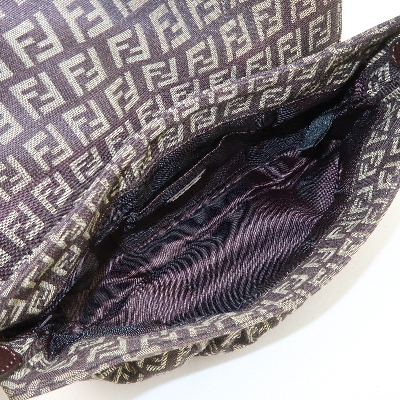 FENDI Zucchino Shoulder Bag Hand Bag Brown Silver 8BR353
