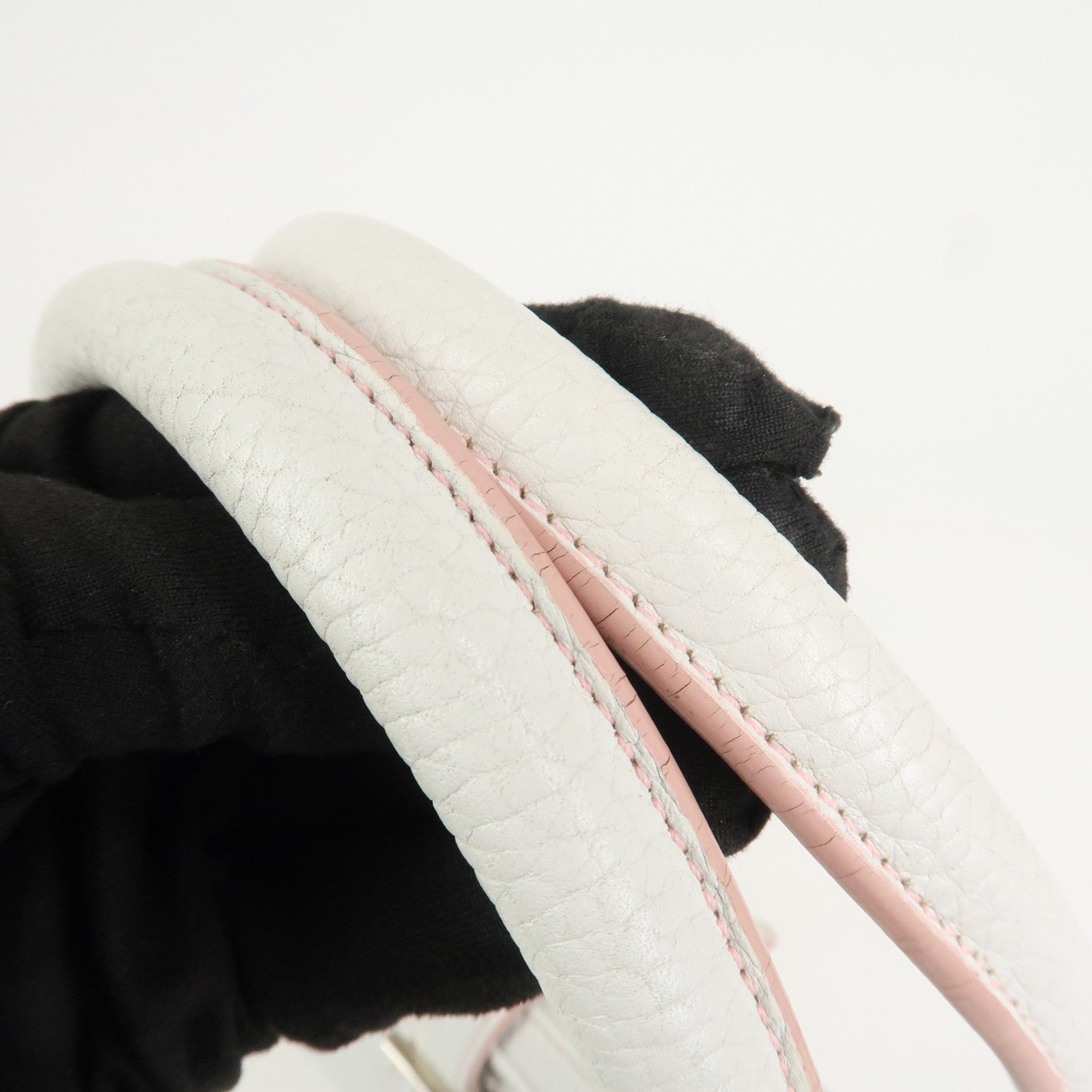 LOEWE Logo Senda Leather Shoulder Bag Boston Bag White Pink