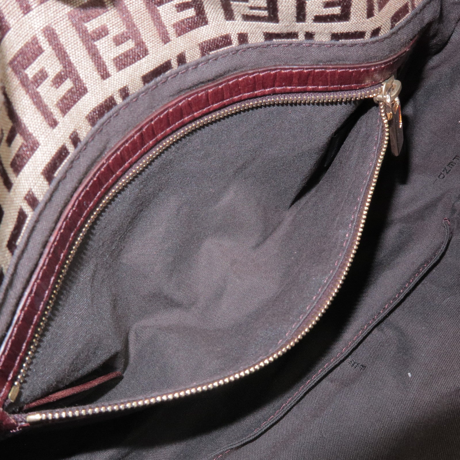 FENDI Zucchino Canvas Leather Hand Bag Brown Beige 8BR003