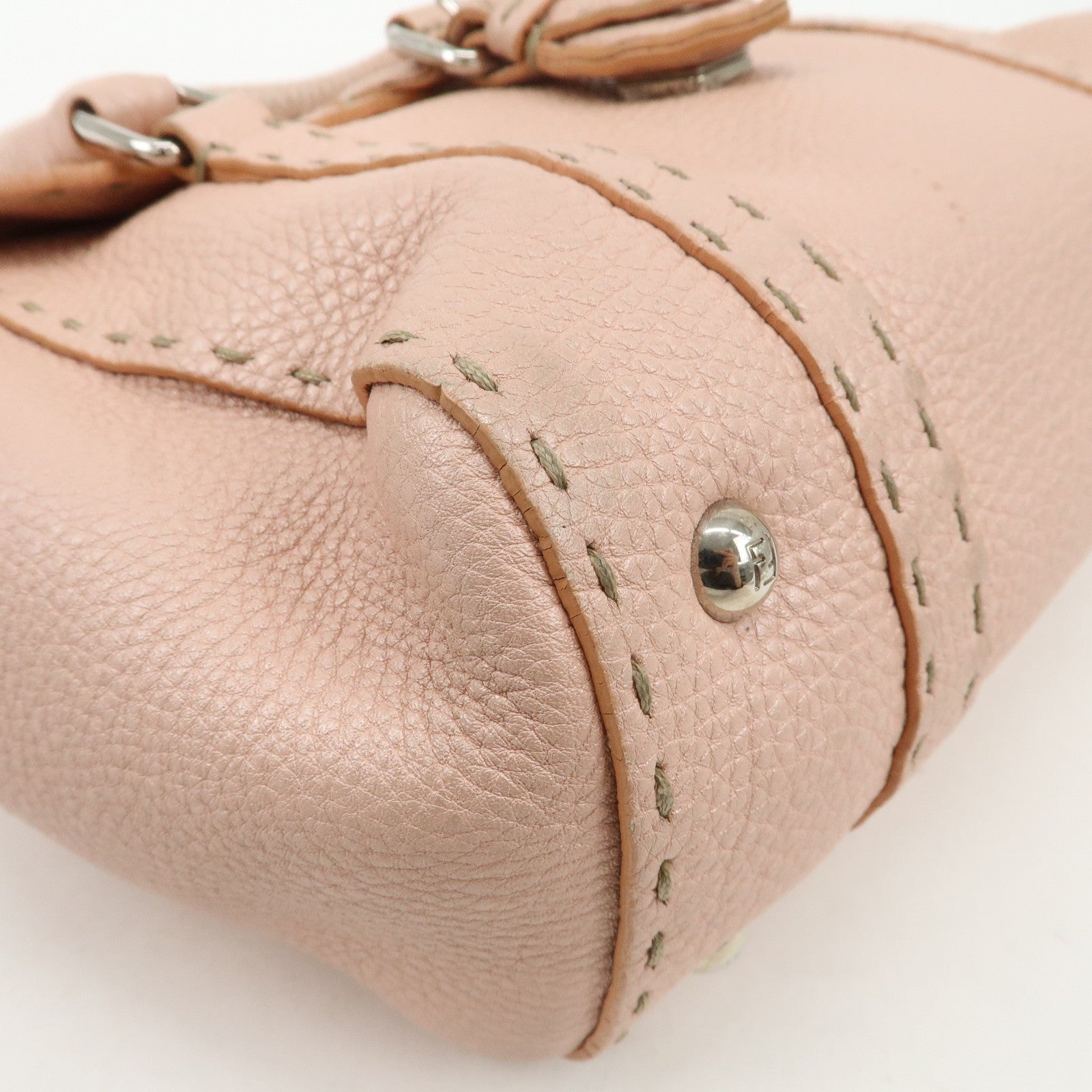 FENDI Selleria Leather Mini Linda Hand Bag Pink Silver HDW 8BR486