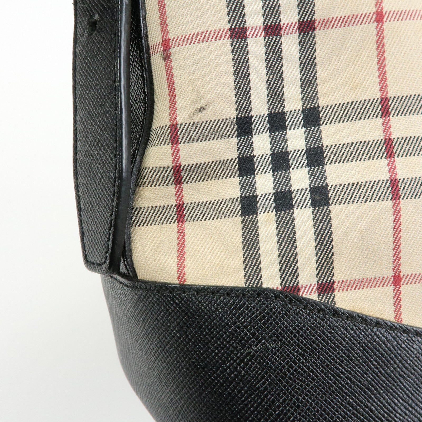 BURBERRY Nova Plaid Canvas Leather Shoulder Bag Beige Black