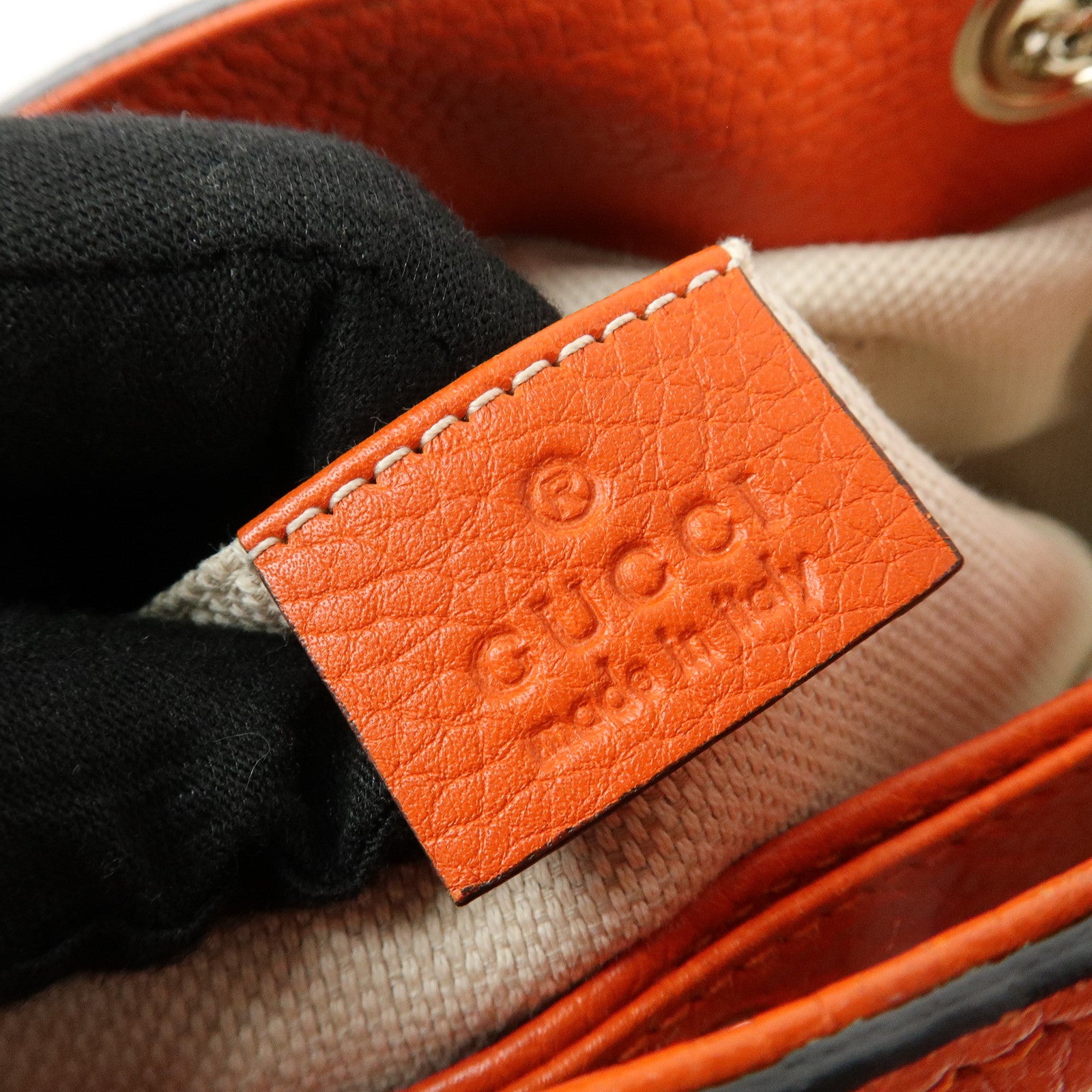 GUCCI SOHO Leather Tassel Chain Shoulder Bag Orange 387043