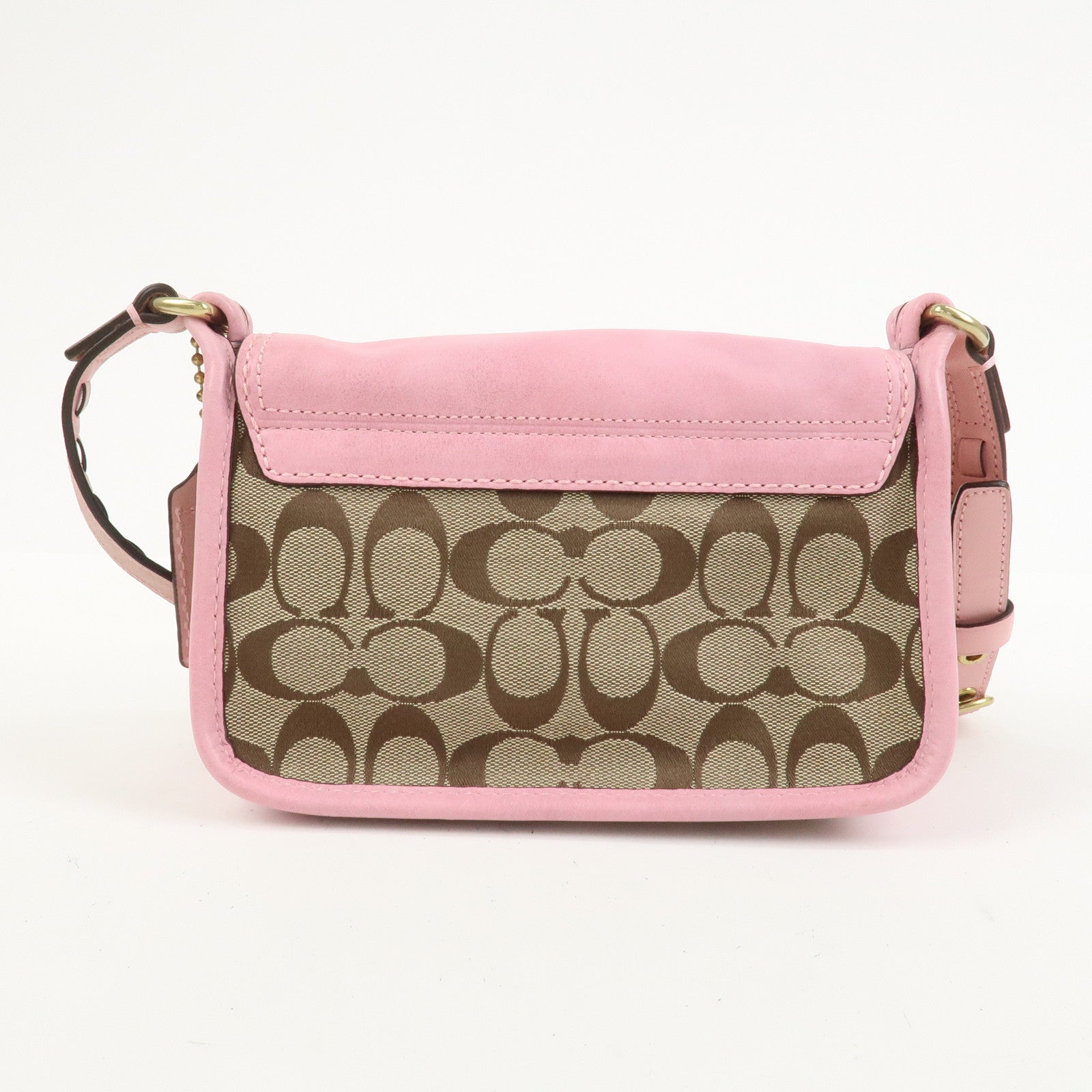 COACH Signature Canvas Leather Shoulder Crossbody Bag Pink