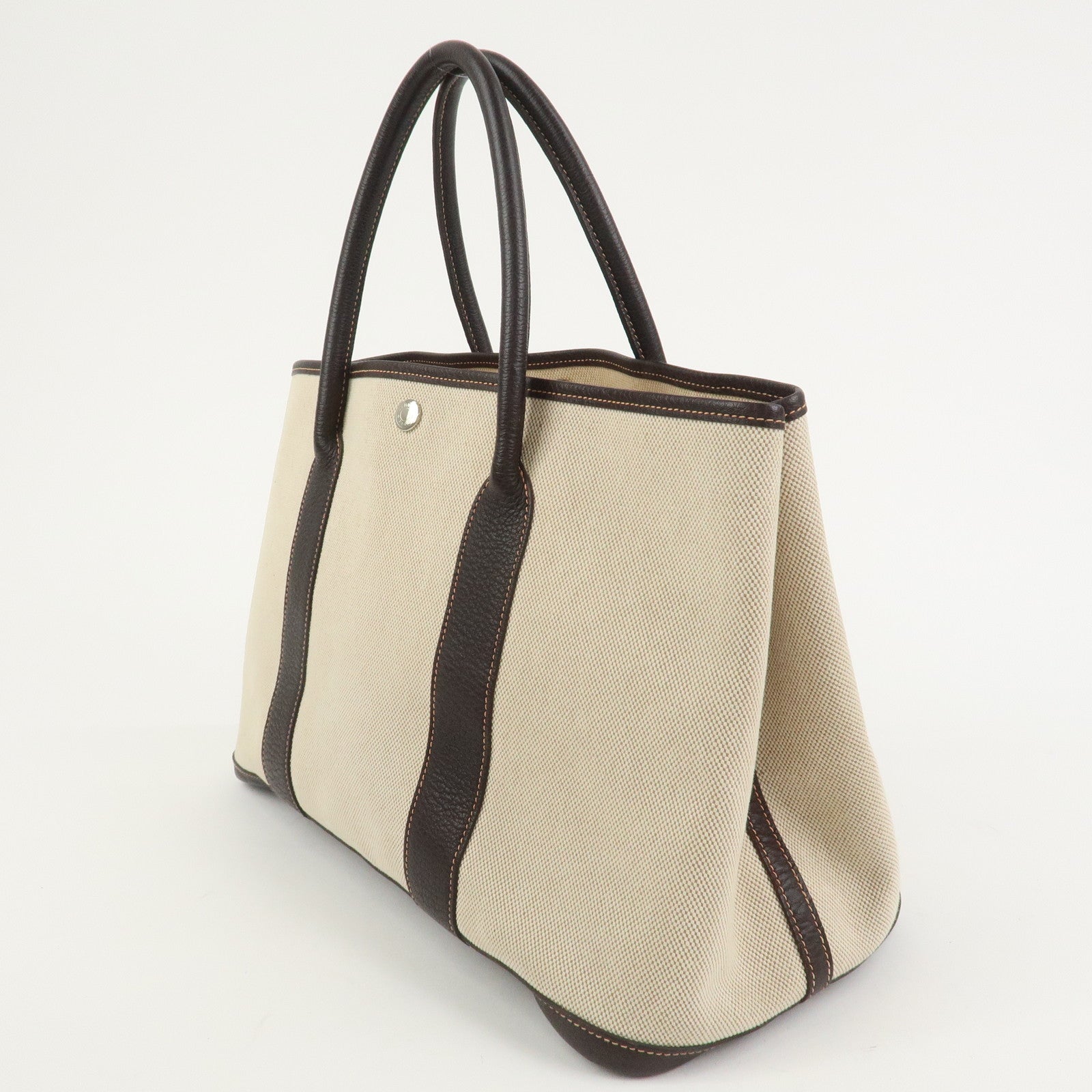 HERMES Garden Party PM Toile Ash H Stamped Tote Bag Natural Brown