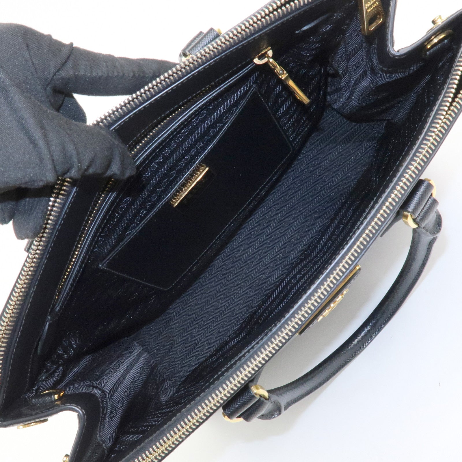 PRADA Triangle Logo Galleria Saffiano Leather 2Way Bag Black 1BA274