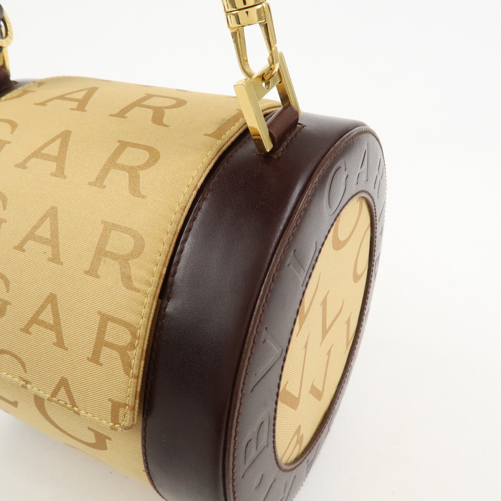 BVLGARI B-zero1Drum Leather Silk Shoulder Bag Hand Bag Beige Brown