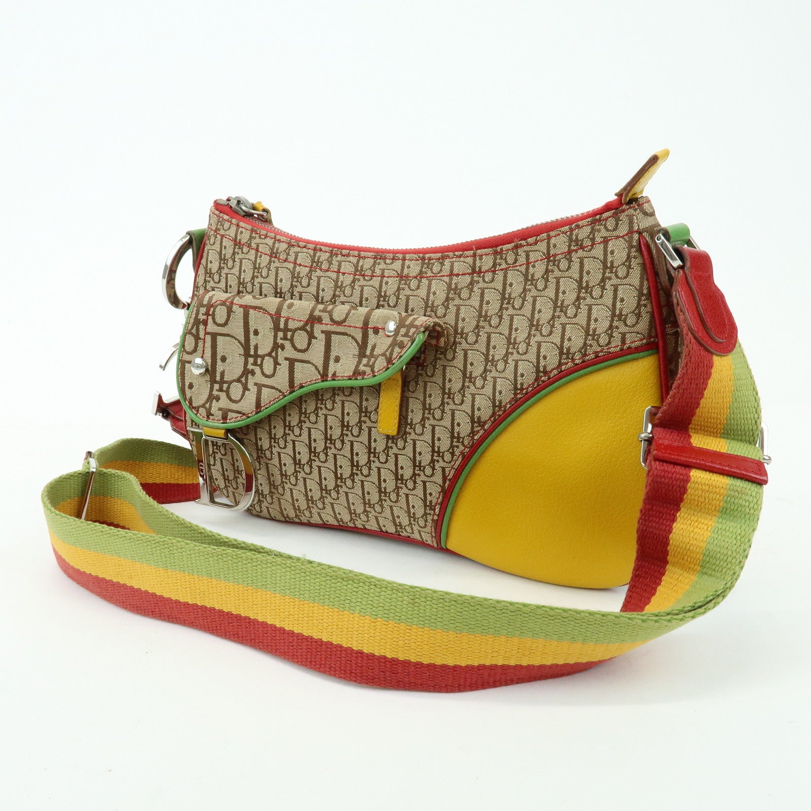 Christian Dior Trotter Canvas Leather Shoulder Bag Beige RastaColor