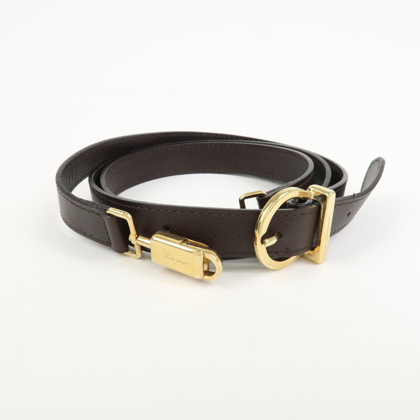 Ferragamo Gancini Leather 2Way Bag Hand Bag Shoulder Bag Dark Brown