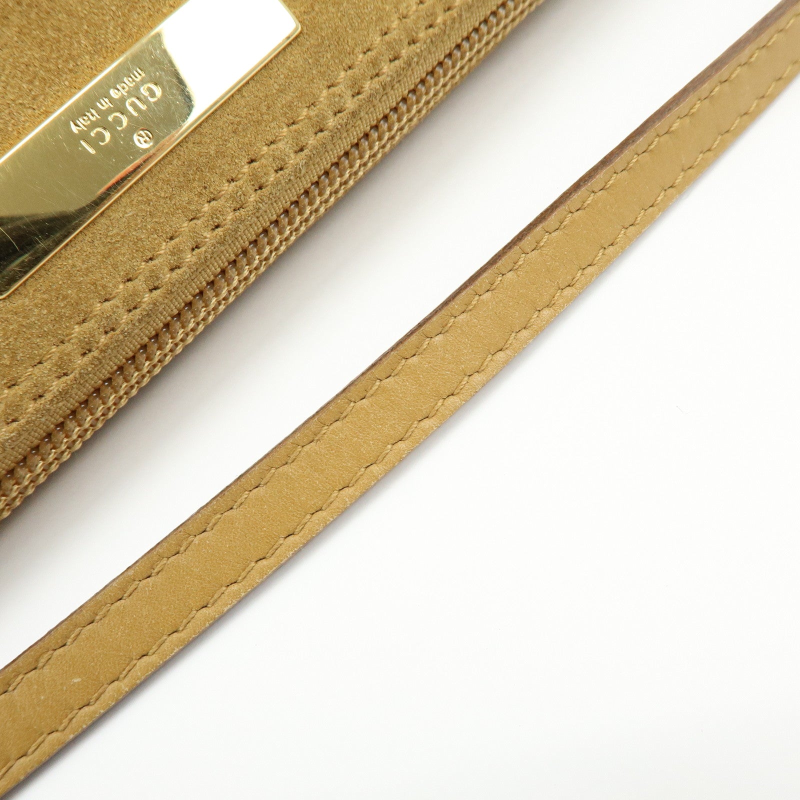 GUCCI Boat Bag Suede Leather Pouch Hand Bag Brown 039.1103