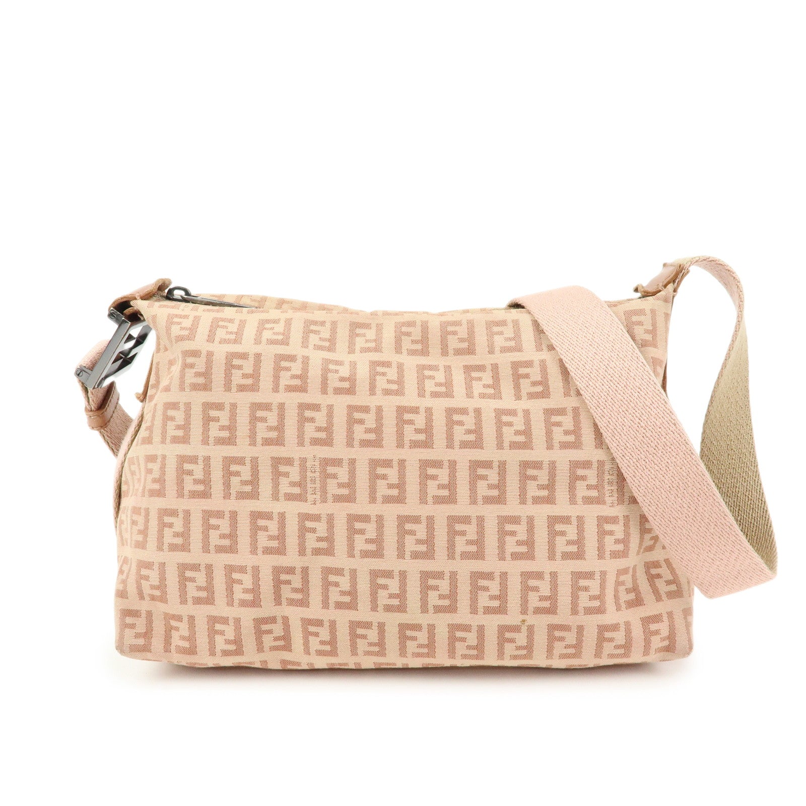 FENDI Zucchino Canvas Leather Shoulder Crossbody Bag Pink 8BR319