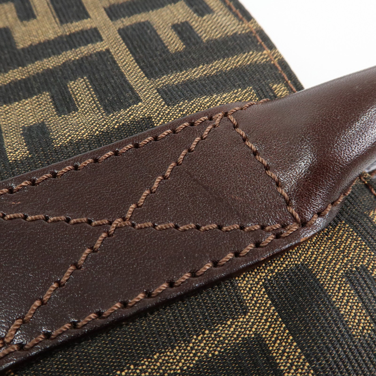 FENDI Zucca Canvas Leather Tote Bag Shoulder Bag Brown 16329