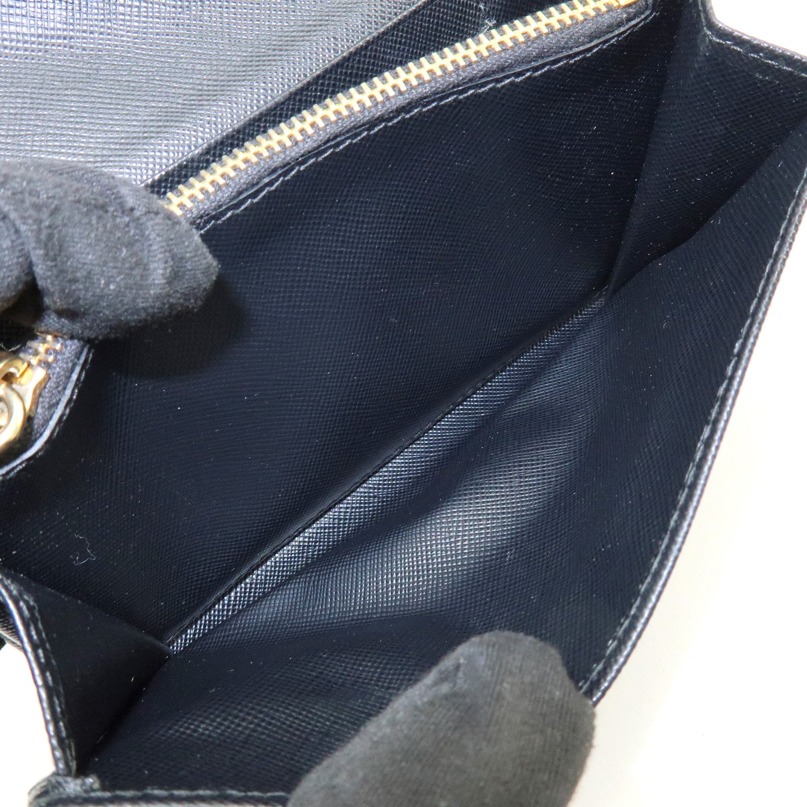 PRADA Triangle Logo Saffiano Leather Bi-fold Flap Wallet Black