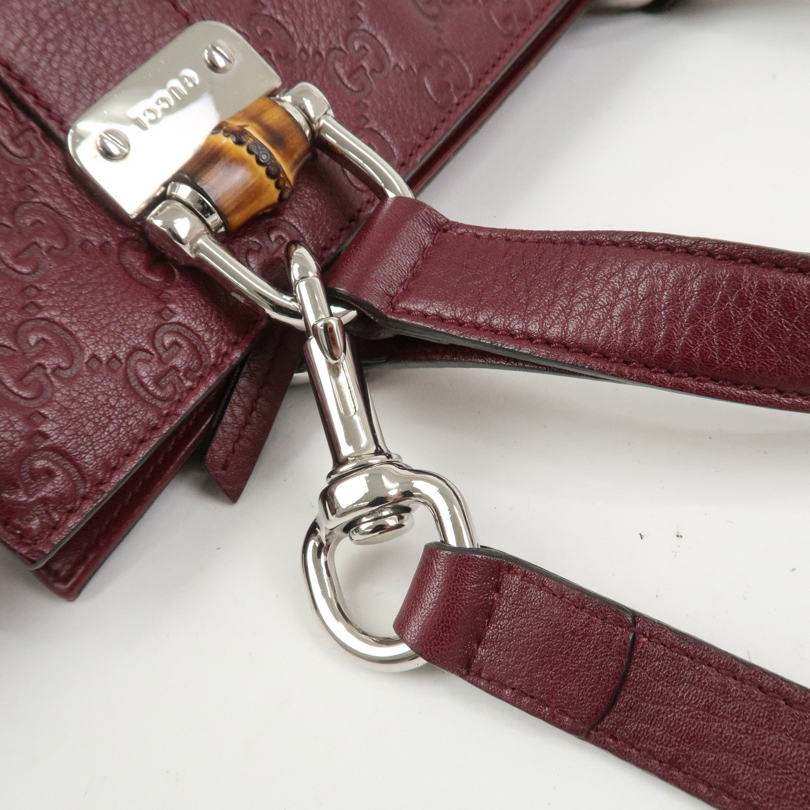GUCCI Bamboo Guccissima Leather 2Way Bag Hand Bag Wine Red 355772