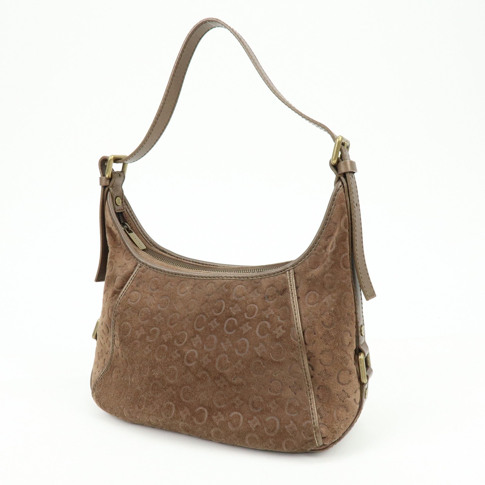 CELINE C Macadam Suede Leather Shoulder Bag Hand Bag Brown