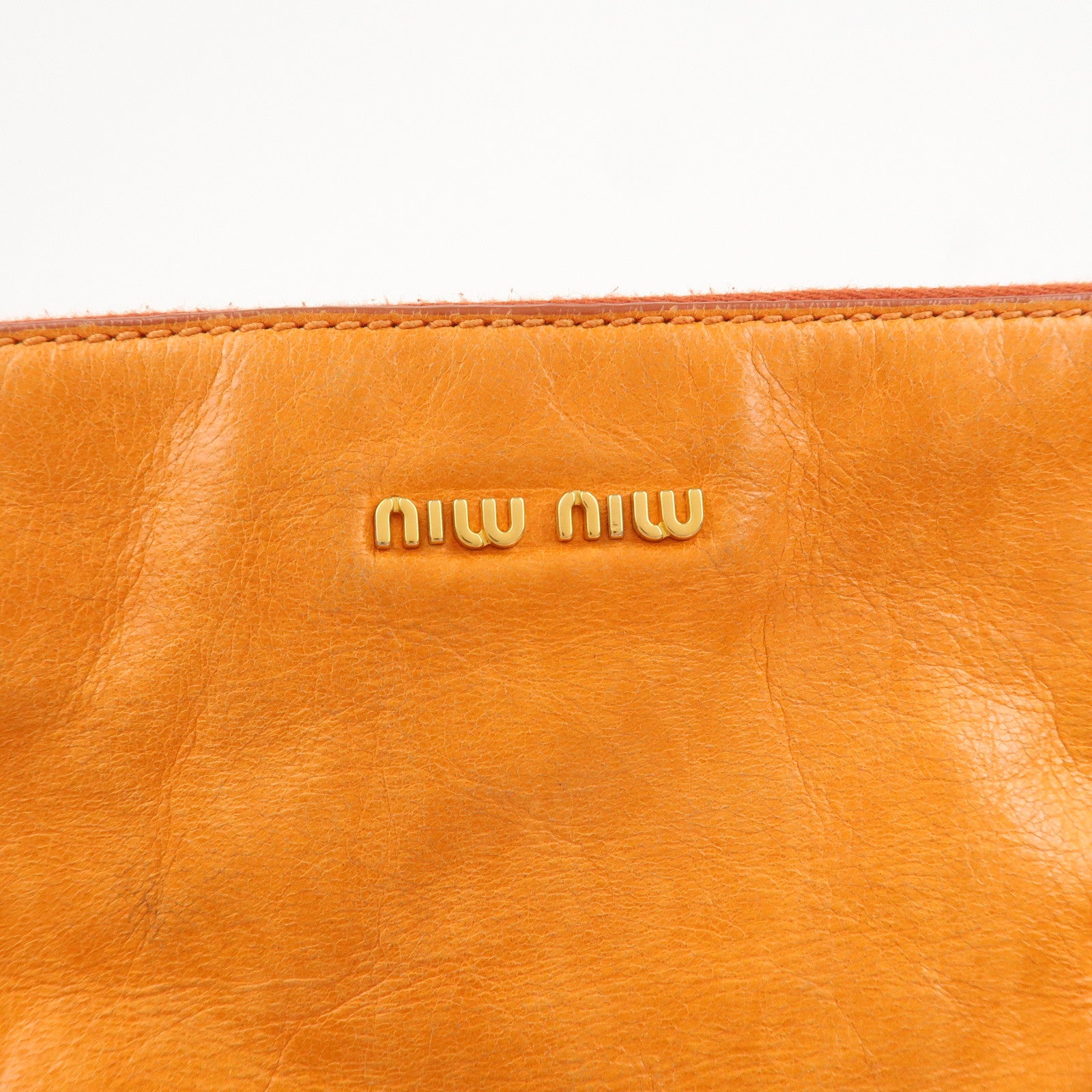 MIU MIU Leather 2Way Bag Hand Bag Shoulder Bag Orange RT0438