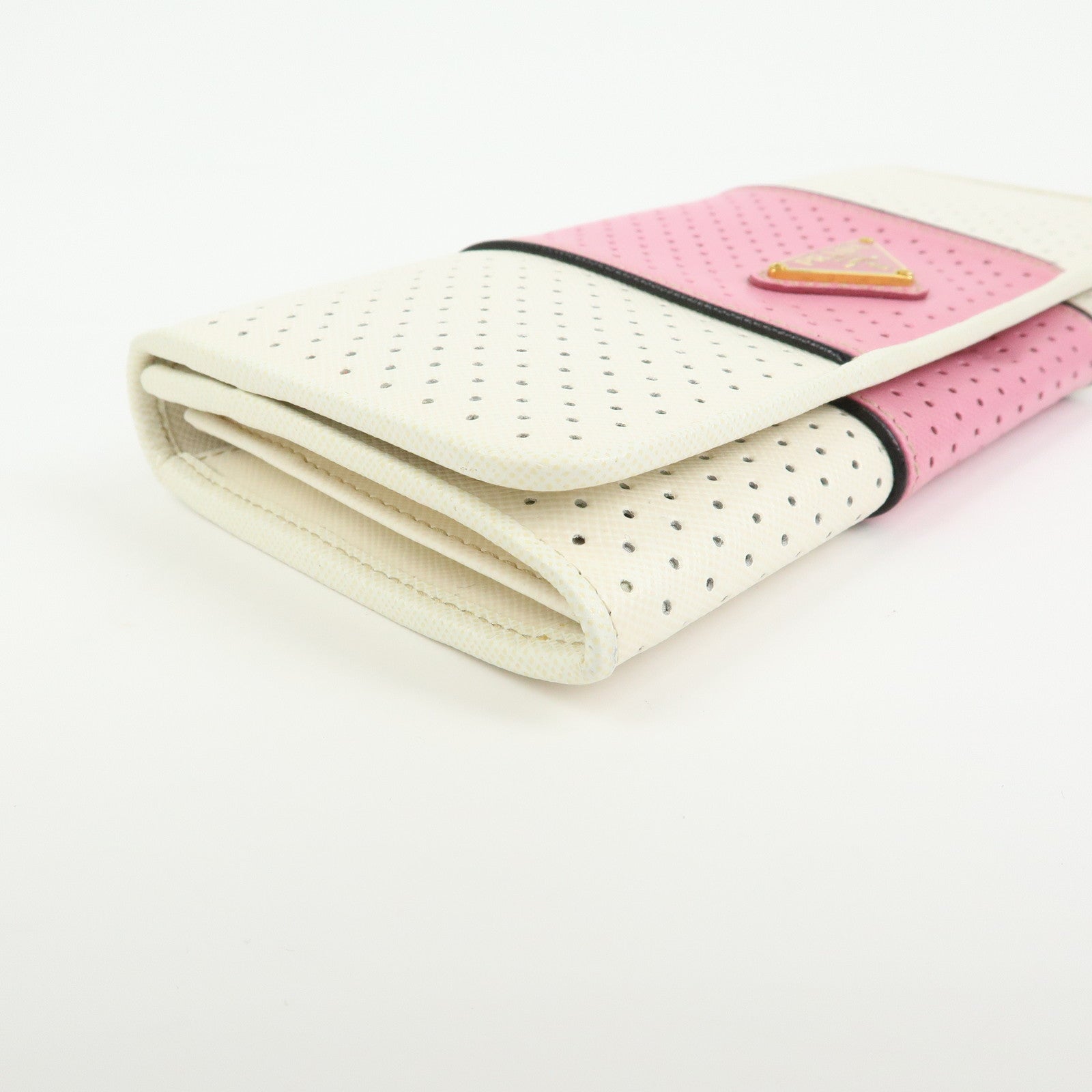 PRADA Triangle Logo Saffiano Leather Long Wallet White Pink 1M1132