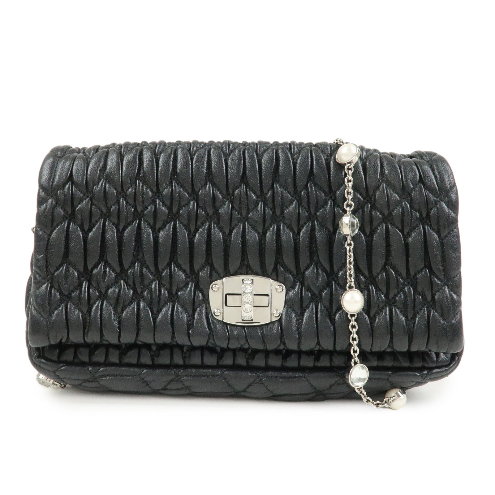 MIU MIU Matelasse Leather Chain Shoulder Bag Black 5BP079