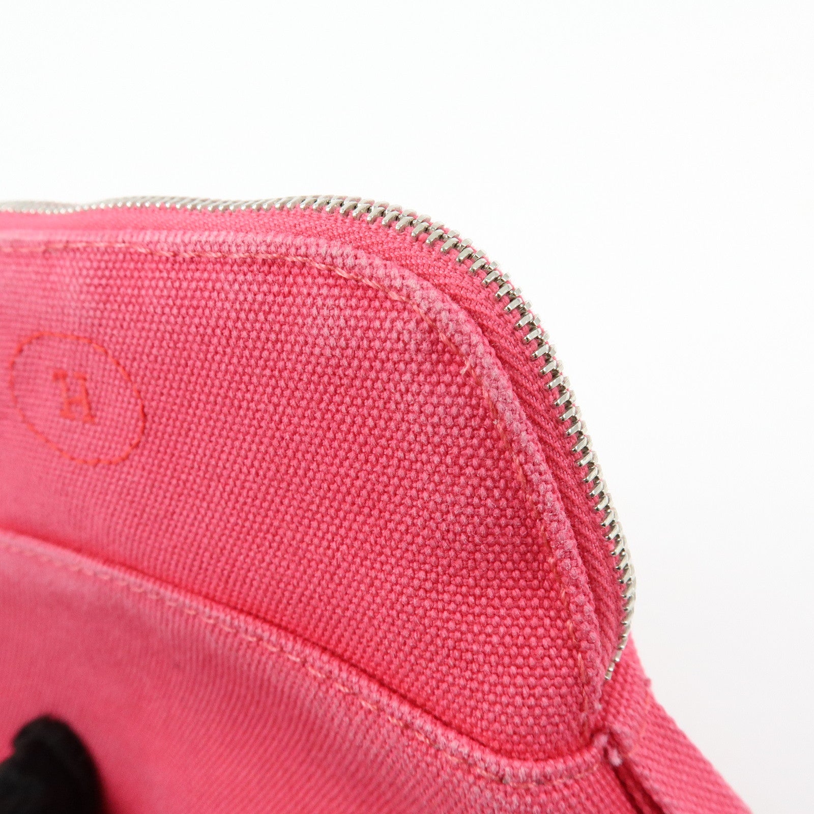 HERMES Canvas Leather Bolide Pouch Cosmetic Case Mini 16 Pink