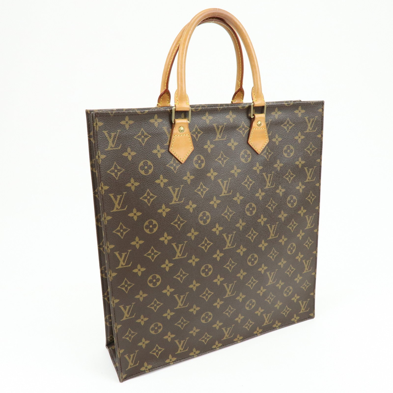 Louis Vuitton Monogram Sac Plat Tote Bag Hand Bag Brown M51140