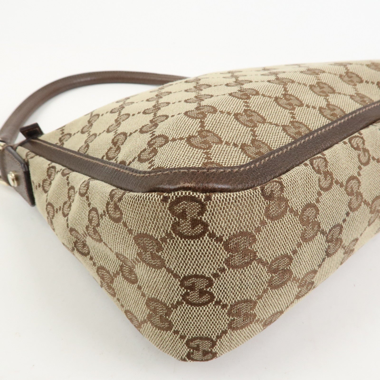 GUCCI GG Canvas Leather Shoulder Bag Hand Bag Beige Brown 146244