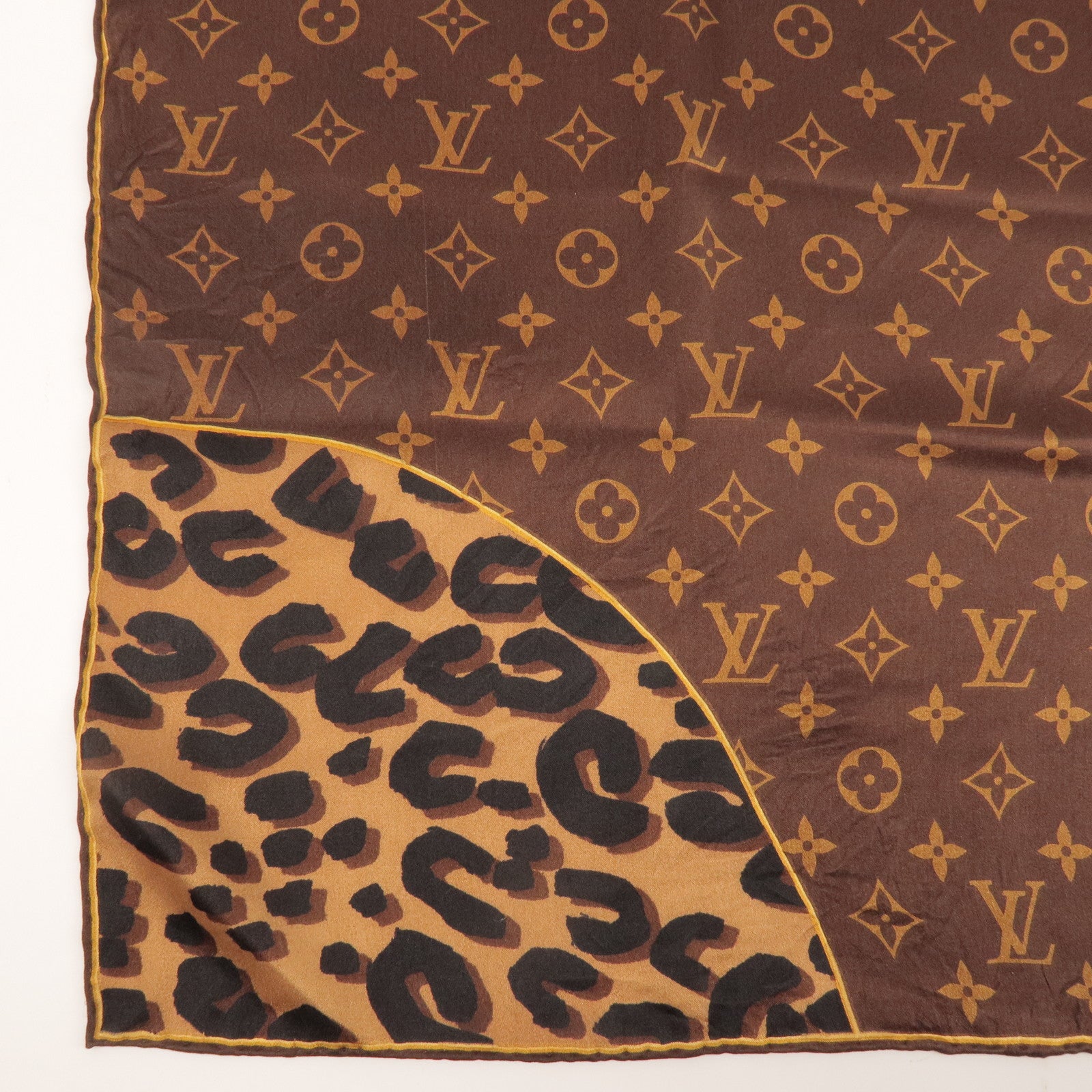 Louis Vuitton Monogram 100% Silk Scarf 65x65 Leopard Brown