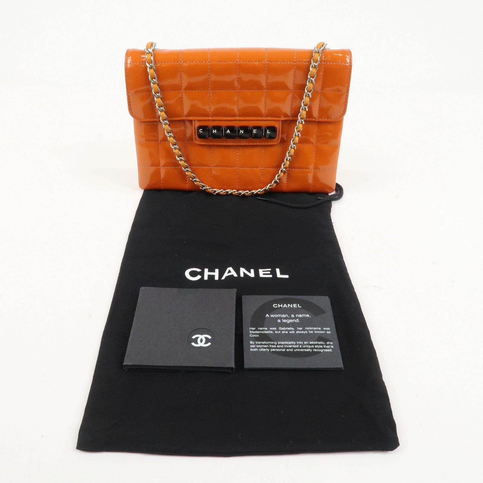 CHANEL Chocolate Bar Patent Leather Hand Bag Shoulder Bag A14556