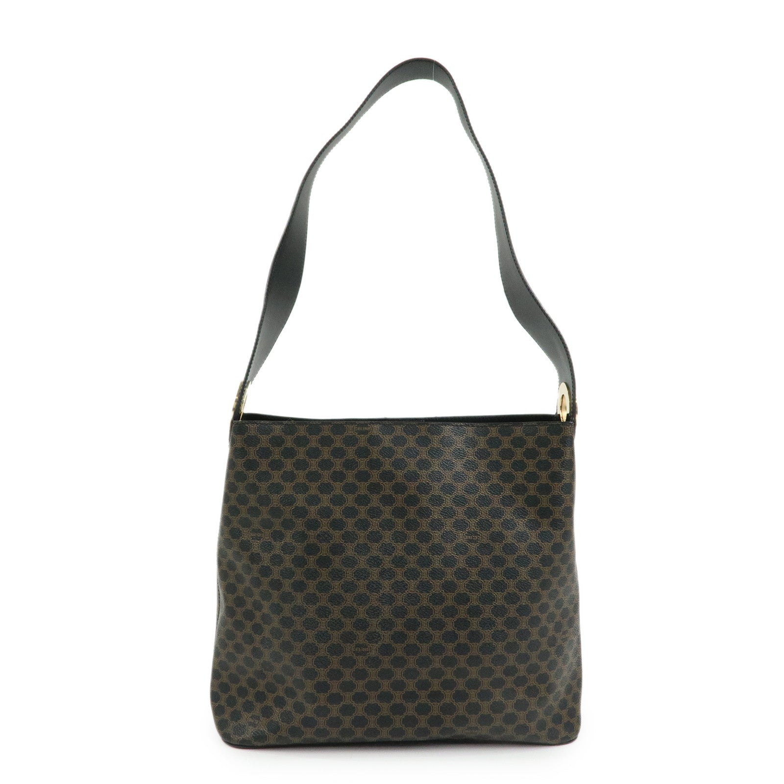 CELINE Macadam PVC Leather Shoulder Bag Black Brown