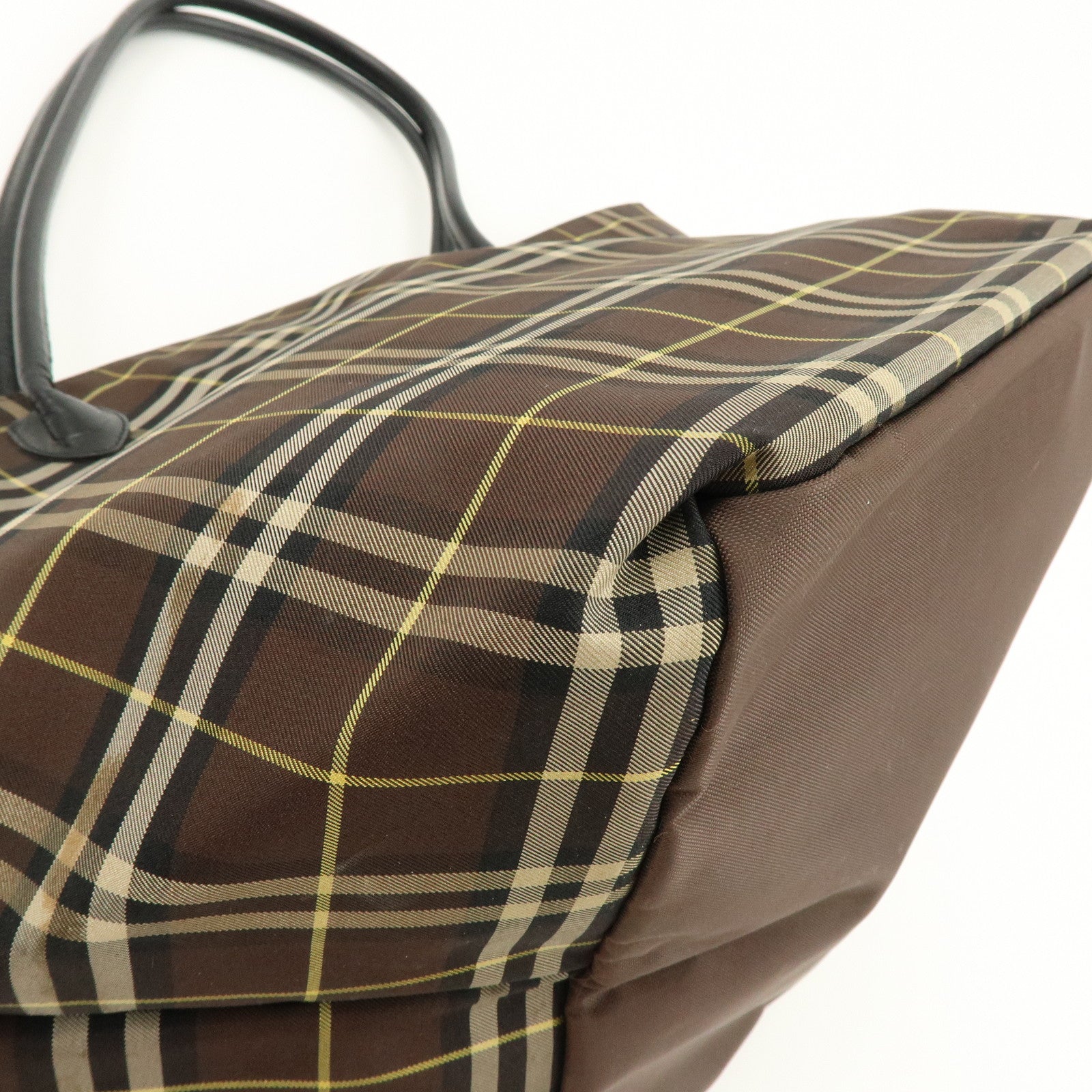 BURBERRY Blue Label Canvas Leather Plaid Tote Bag Hand Bag Brown