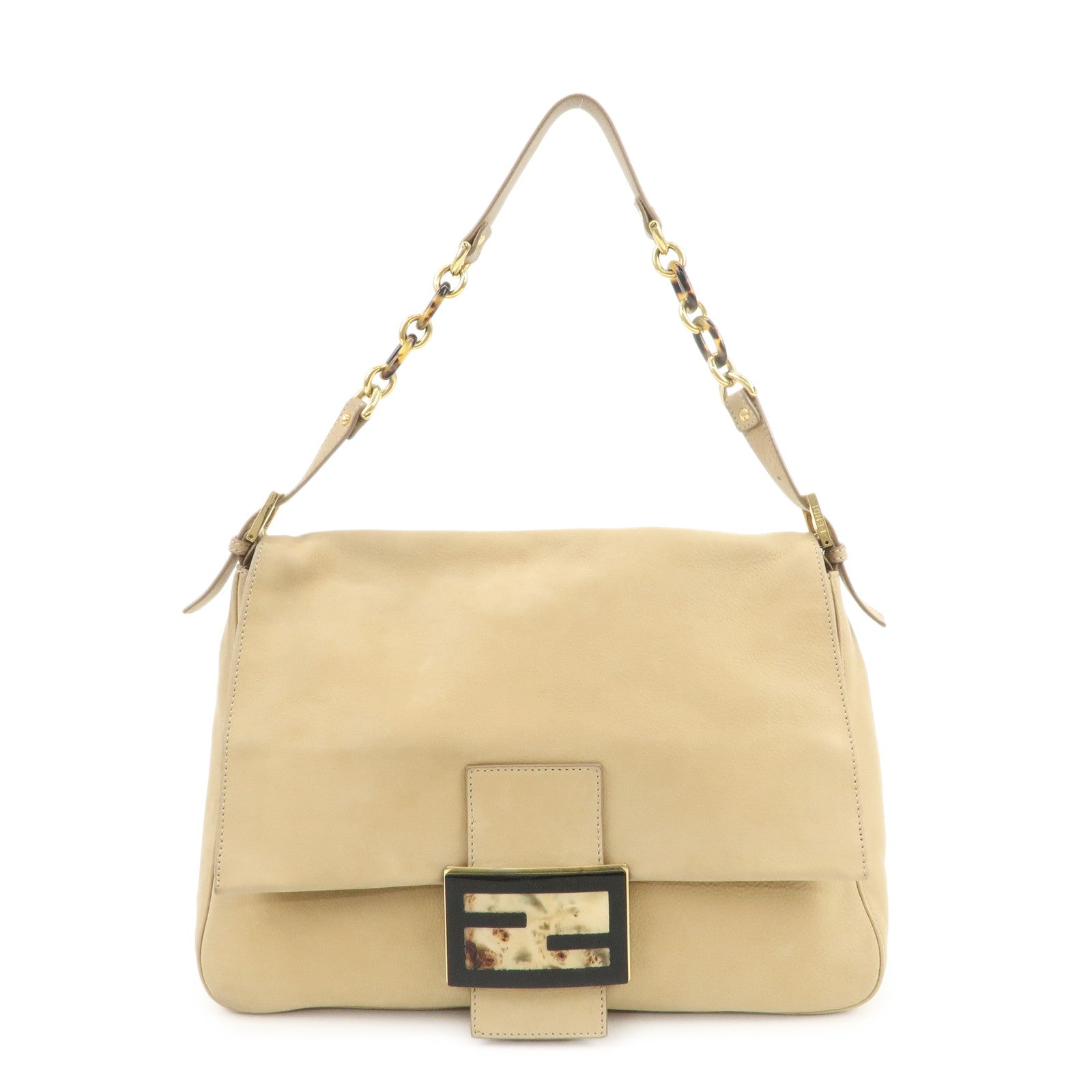 FENDI Big Mamma Baguette Leather Shoulder Bag Beige 8BR638