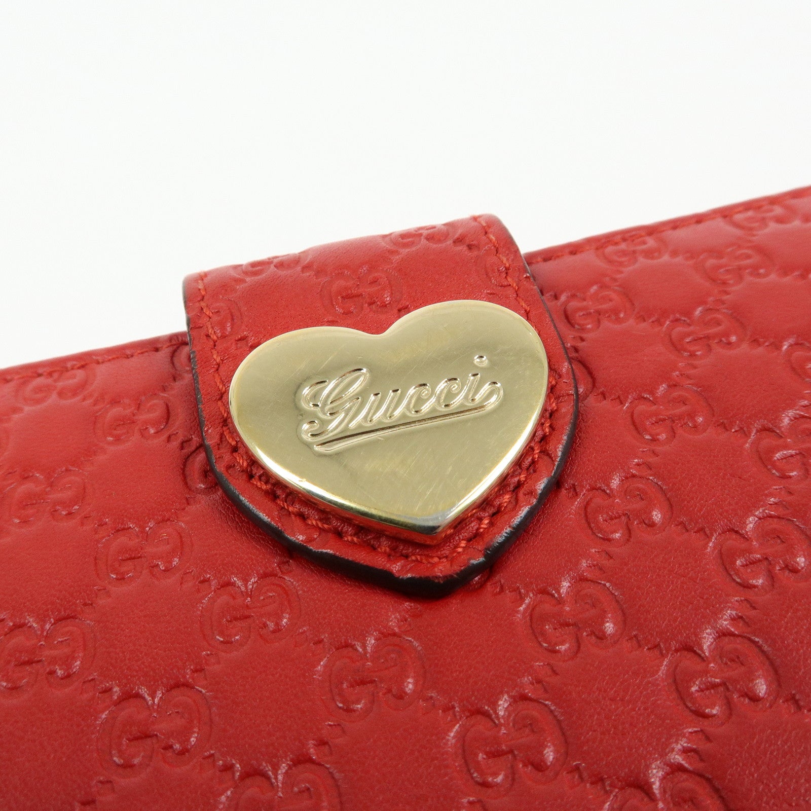 GUCCI Lovely Heart Microguccissima Leather Long Wallet Red 203550