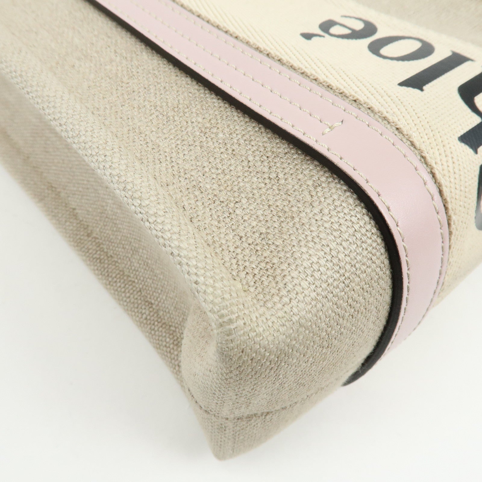 Chloe Woody Canvas Leather 2Way Bag Shoulder Bag Natural Pink