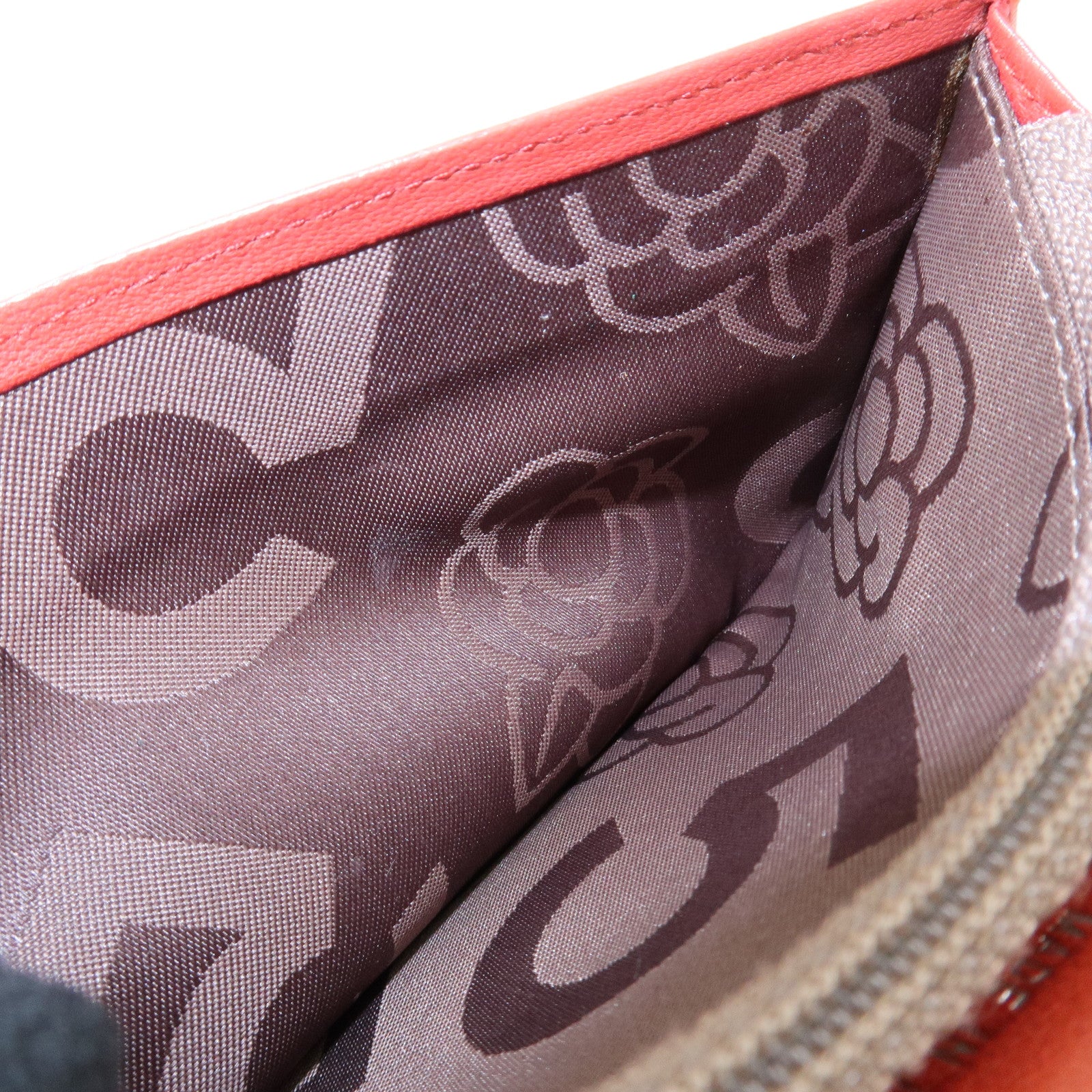 CHANEL Mademoiselle COCO Mark Lamb Skin Long Wallet Red Used