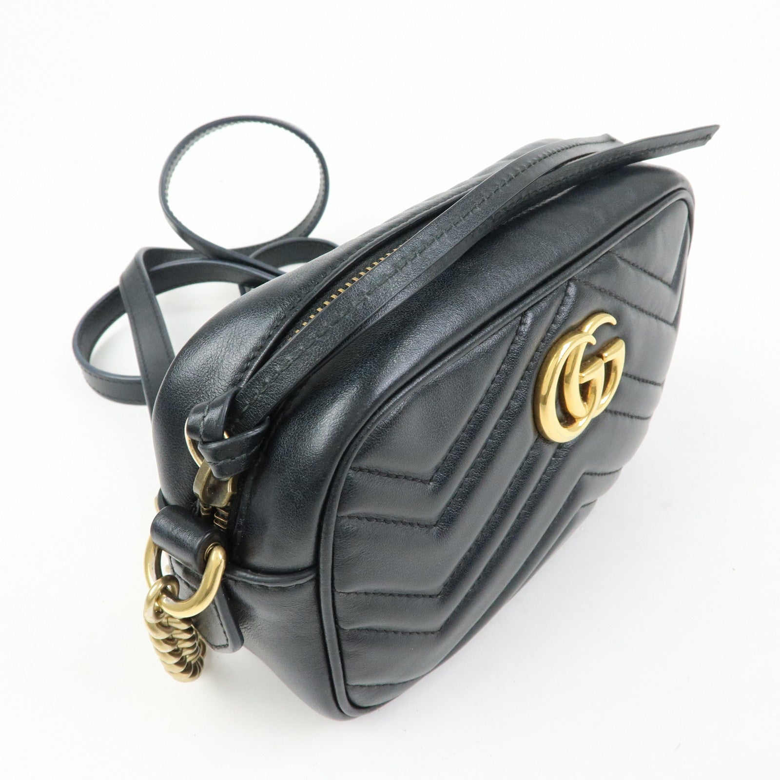 GUCCI GG Marmont Leather Shoulder Crossbody Bag Black 448065