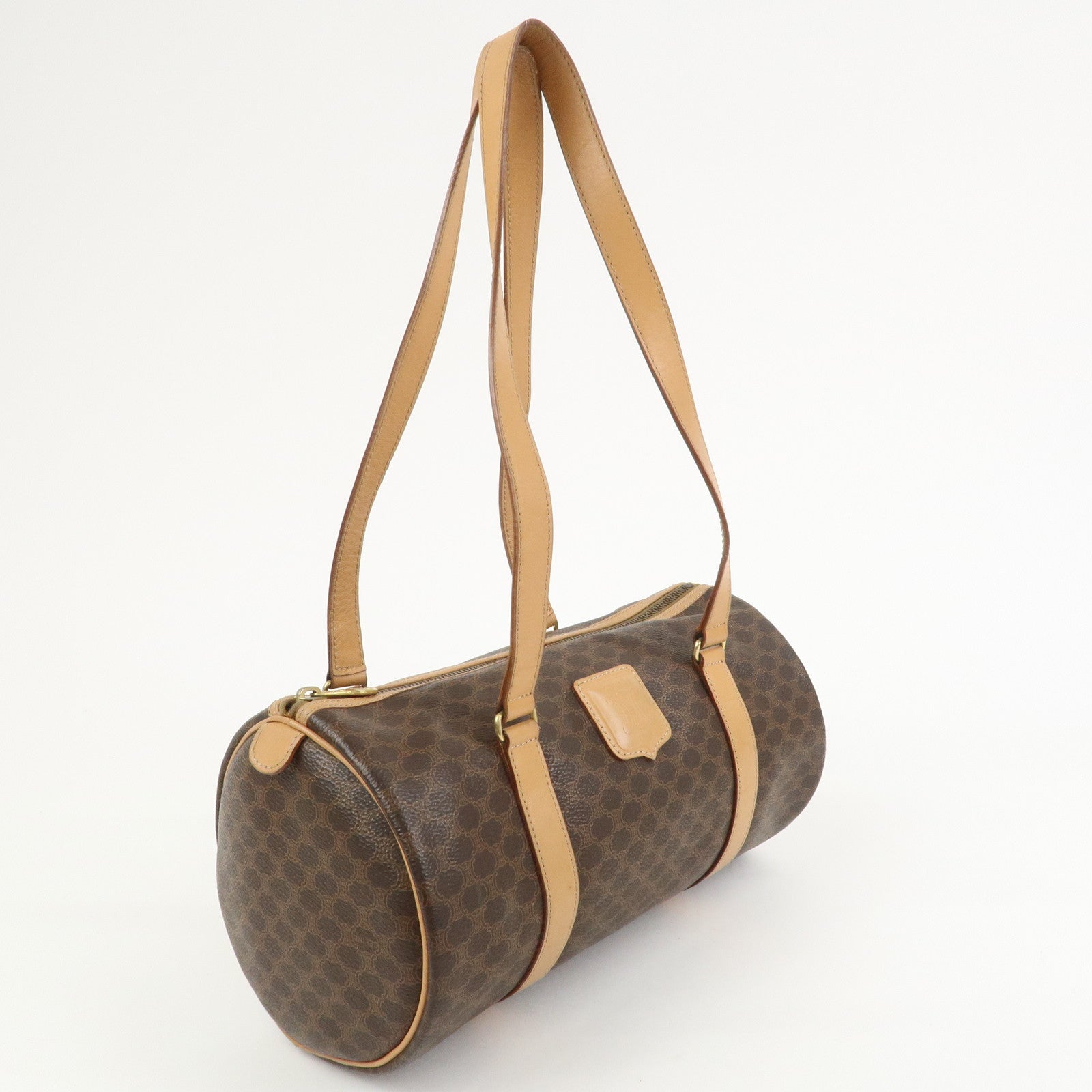 CELINE Macadam Canvas Leather Boston Bag Tote Bag Brown