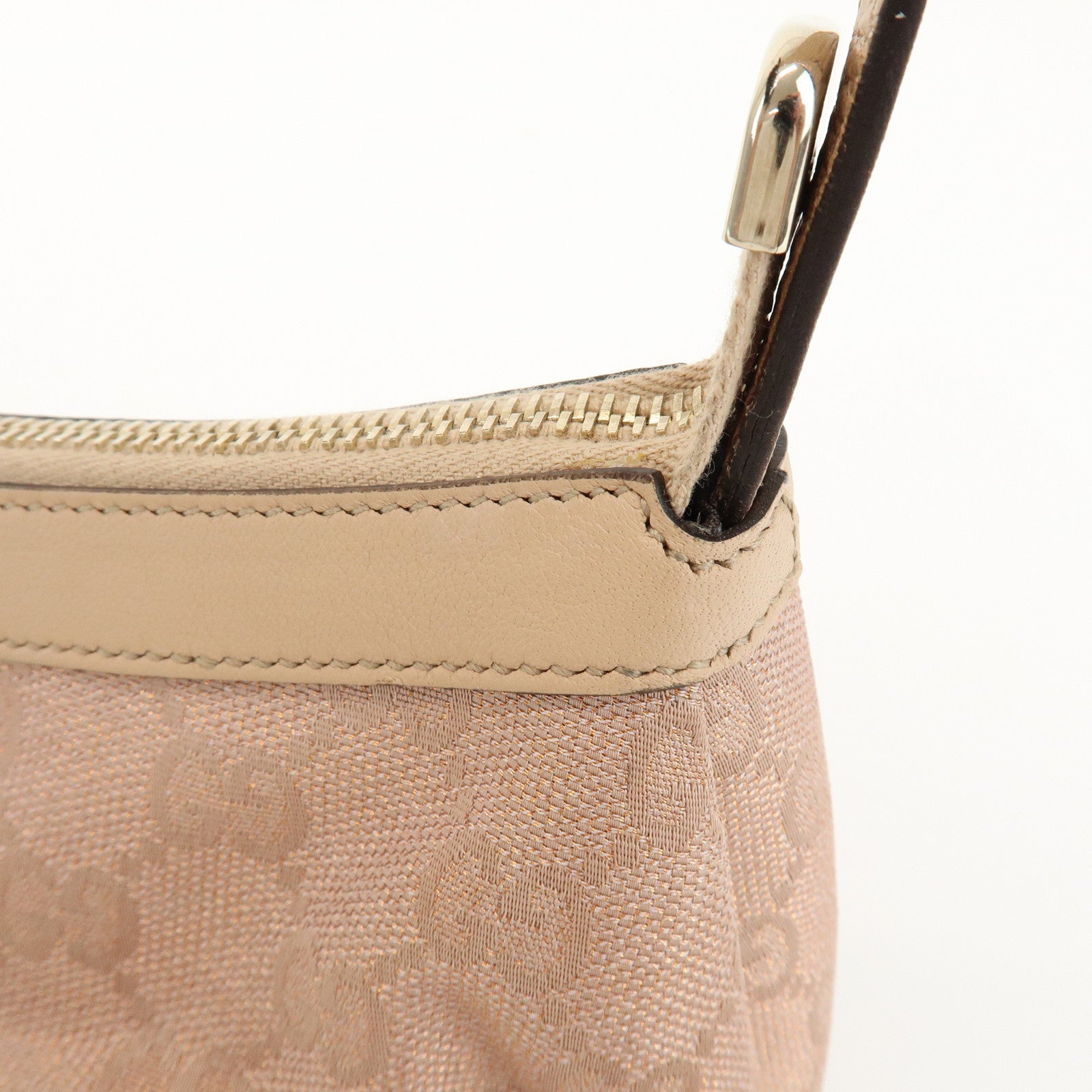 GUCCI Lovely Heart GG Canvas Leather Hand Bag Pink Beige 245938