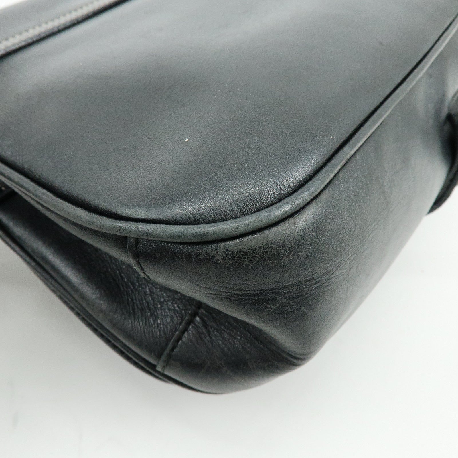 PRADA Leather Shoulder Bag Hand Bag Black